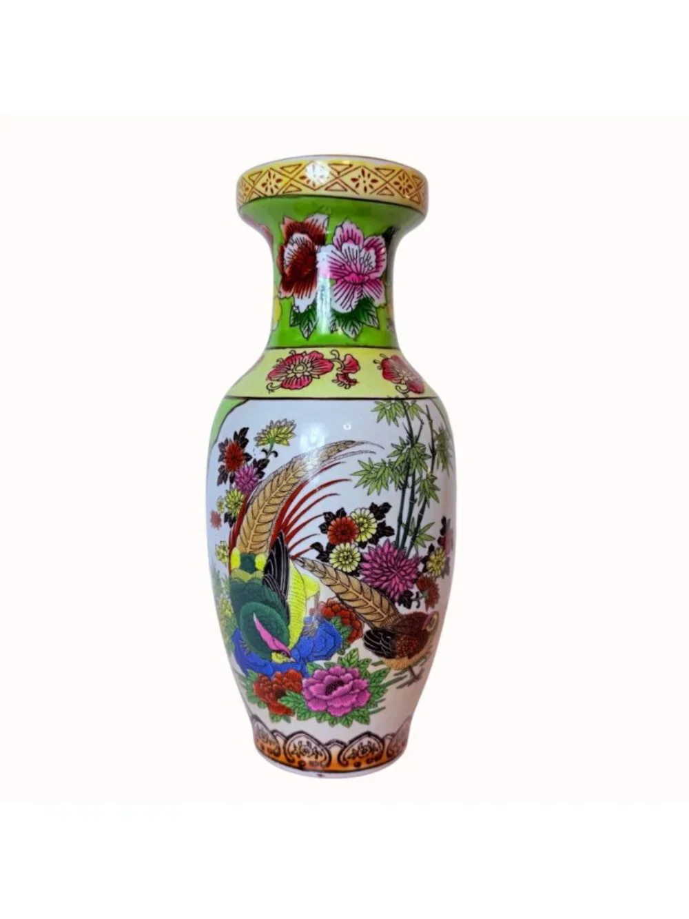 James Alex Chinoiserie Vase Asian Style Porcelain Pheasant Floral Home Decor